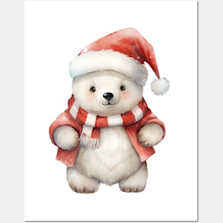 Polar Bear in Santa Hat Posters and Art